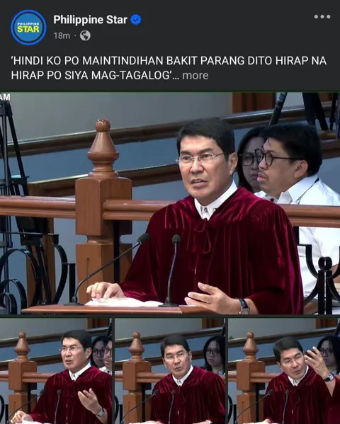 ‘HINDI KO PO MAINTINDIHAN BAKIT PARANG DITO HIRAP NA HIRAP PO SIYA MAG-TAGALOG’: Senator-judge Erwin Tulfo urged the Senate impeachment court to compel hostile witness Gina Acosta to speak in Tagalog, saying that she is capable of doing so, as he read transcripts from the hearing in Congress