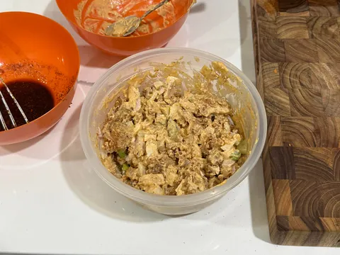 [homemade] nashville hot chicken salad sandwich. kinda.