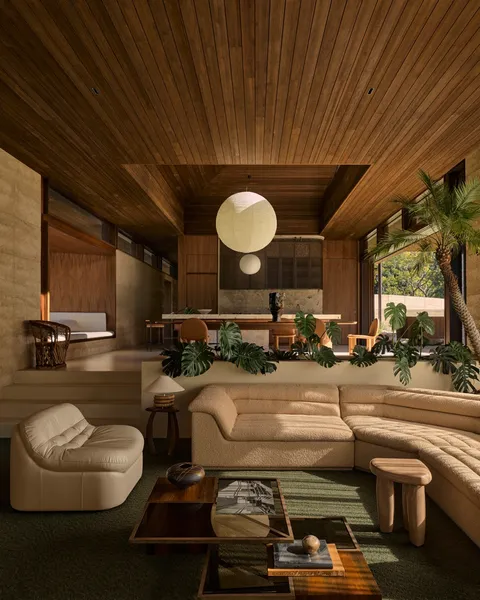 Timber-lined ceilings in a modernist one-storey residence, Currumbin Valley, Gold Coast City, Queensland [900x1125]