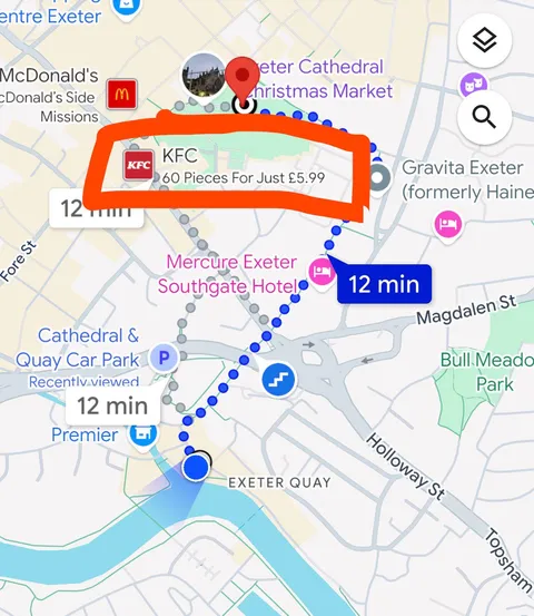 KFC advertising on Google Maps