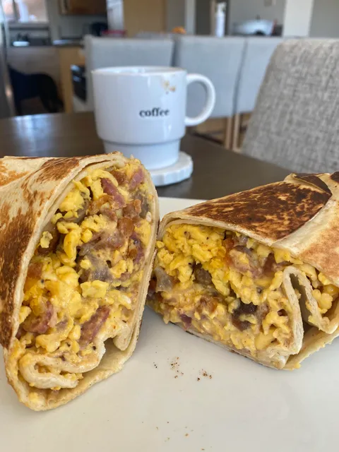 Yesterday was my birthday in quarantine. Here’s the breakfast burrito I made for myself with Eggs, Bacon, sausage, cheese, &amp; chipotle sauce :)