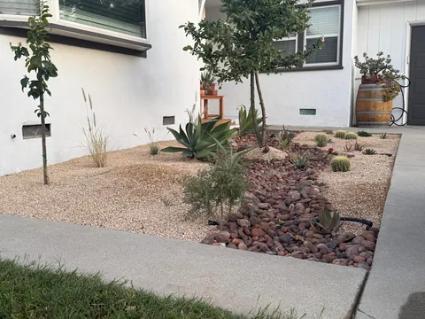 Small Front Yard Overhaul - Desert Landscape with Dry Creek in SoCal