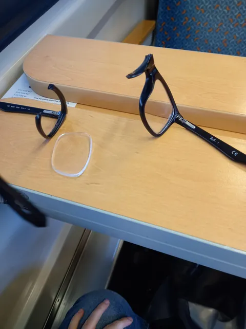 An automatic door in a train broke my glasses in half. I now can barely see