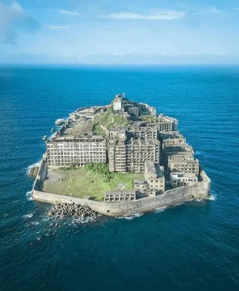 Gunkanjima Island, Nagasaki, Japan. Once the most densely populated place in the world, this island is now a ghost town.