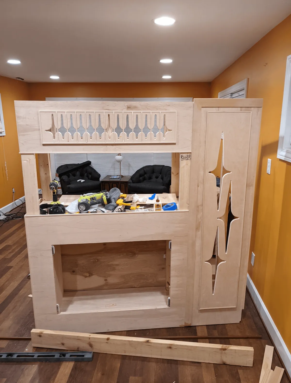 Mid Century-inspired room divider aquarium stand