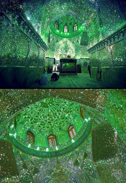 Shah Cheraq (the king of light) in Shiraz, Iran. The walls and ceiling are made of the tiny pieces of mirror to reflect the light.