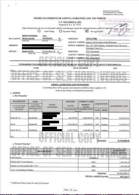 SALN ni Sen. Risa Hontiveros