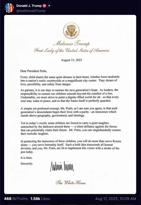 Melania can't be bothered to strip out those em dashes...