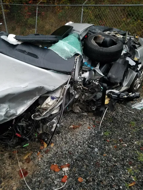 I survived being in this car. The idiot fell asleep behind the wheel and drifted into my lane. Combined total of 120mph. That used to be a 2007 Audi A4