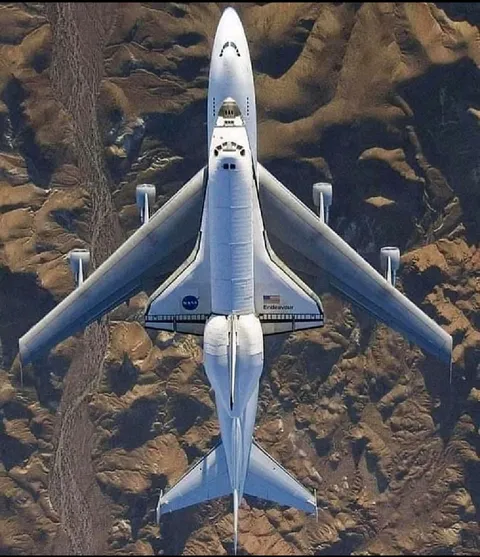 Shuttle Carrier Aircraft from above, shot by NASA PhotoG Carla Thomas from an inverted Hornet.