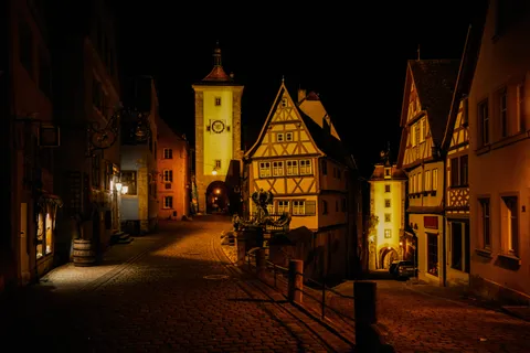 When the streets are lonely and deserted at night in Rothenburg ob der Tauber.