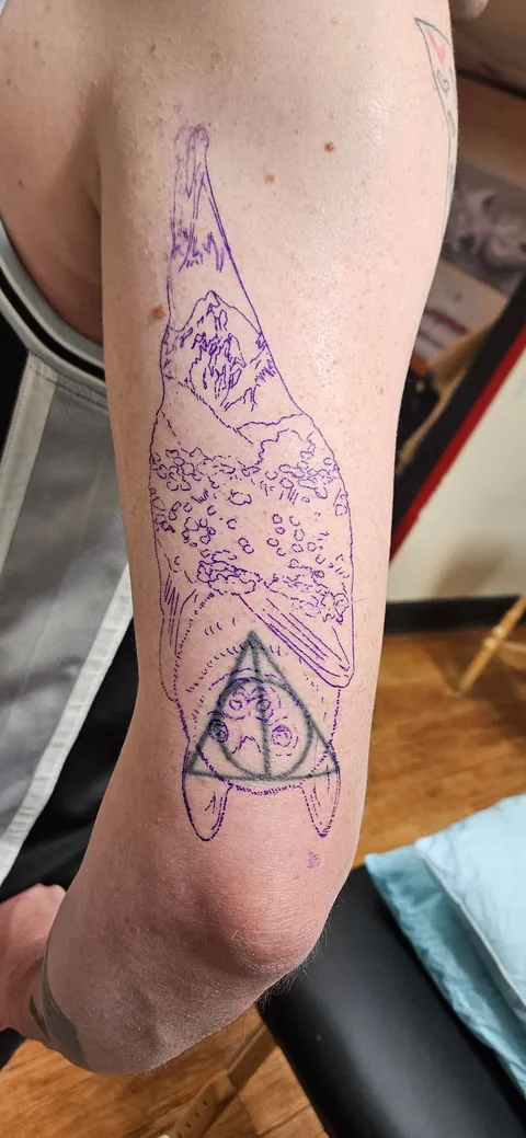 Deathly Hallows coverup by Silas, Esoteric Tattoo. Portland OR.