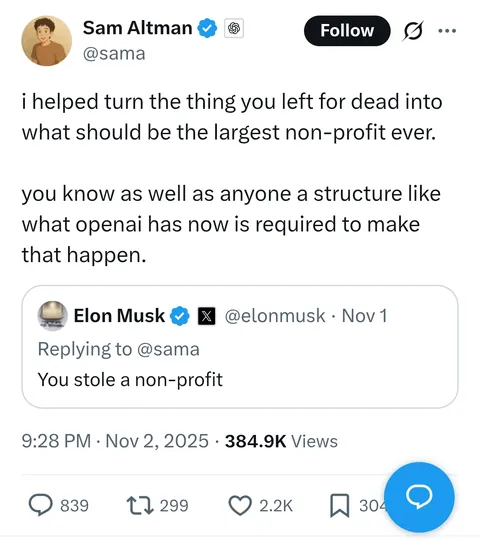 Sam and Elon beefing again. Elon started it.