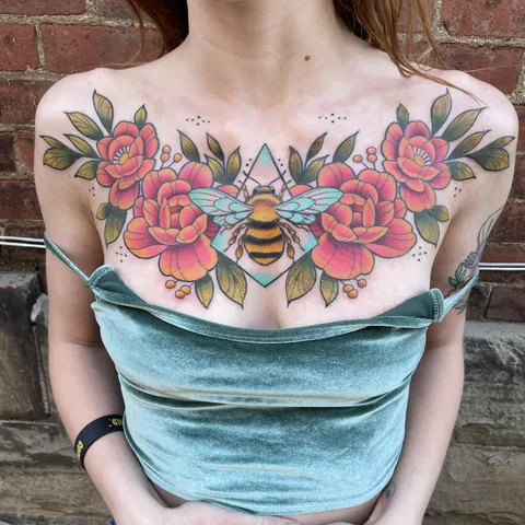 Chest color by Sam little at last moon tattoo in Columbus