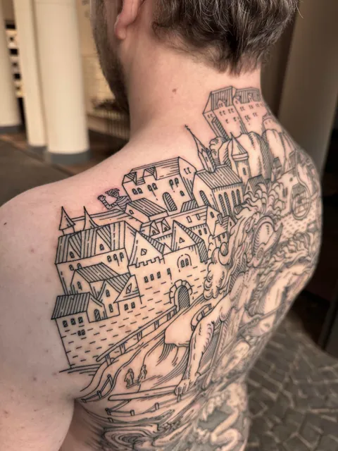 Back piece made by me (Ivan Zagusta) at Zaraza tattoo shop in Warsaw, Pl.