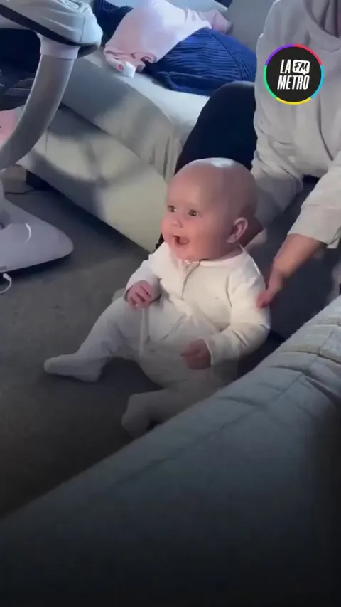 A baby and a dog meet for the first time
