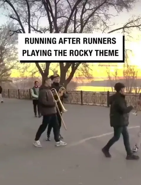 Running after Runners playing the Rocky Theme 