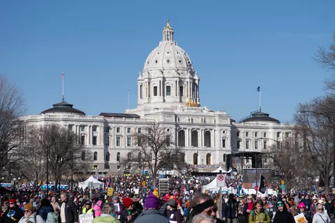 About 100,000 attended the No Kings protest in St. Paul, Minnesota, including a bald eagle