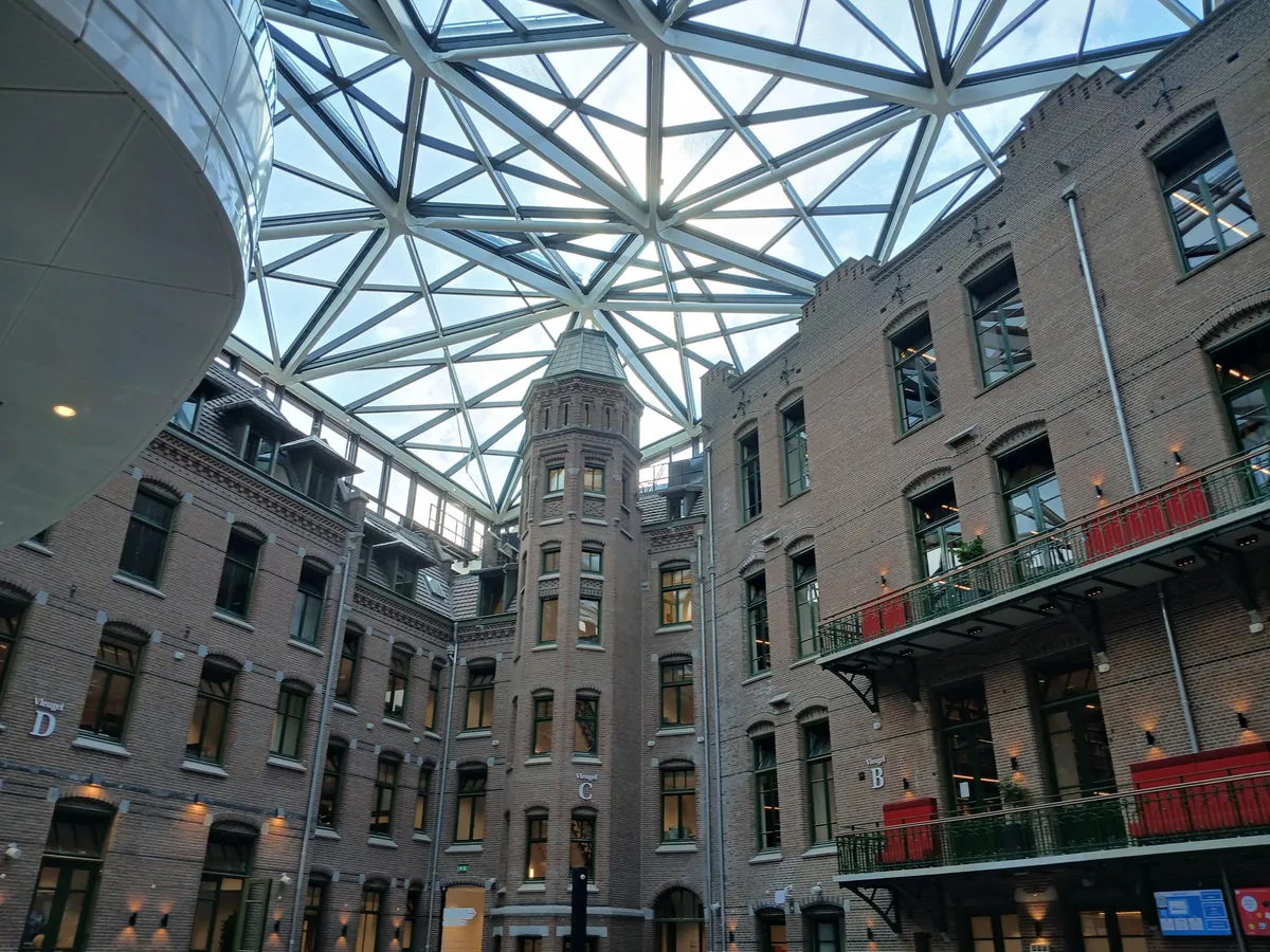 The new library of the University of Amsterdam. It incorporates the old buildings of a hospital.