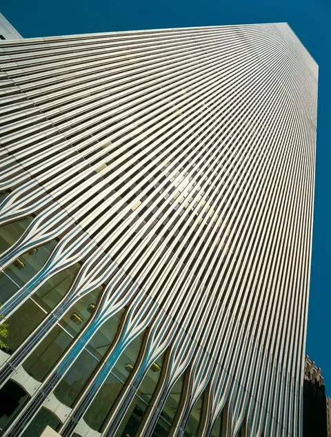 Photos that show the facade of the original World Trade Center . . .