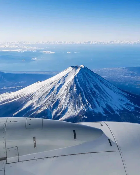 Mount Fuji seen from a plane, shortly before landing in Tokyo