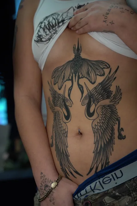 Cranes and moth done by me, @eds.ttt at Eternal Devotion Tattoos, Orlando FL