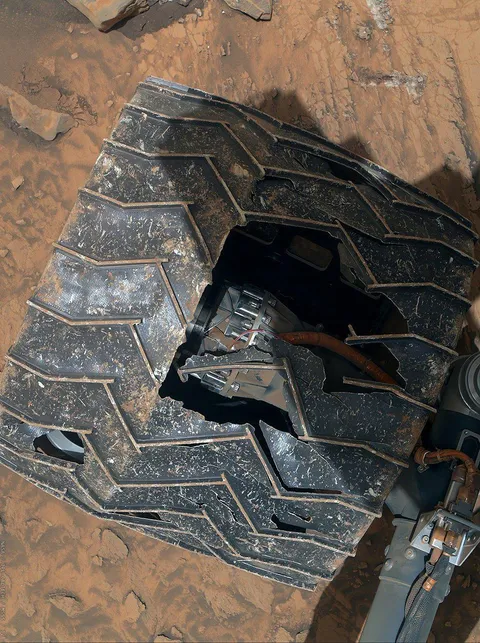 One of the Curiosity Rover's wheels after traversing Mars for 11yrs 