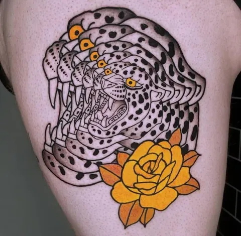 Trippy leopard tattoo done by @lukisha_1 in London, UK