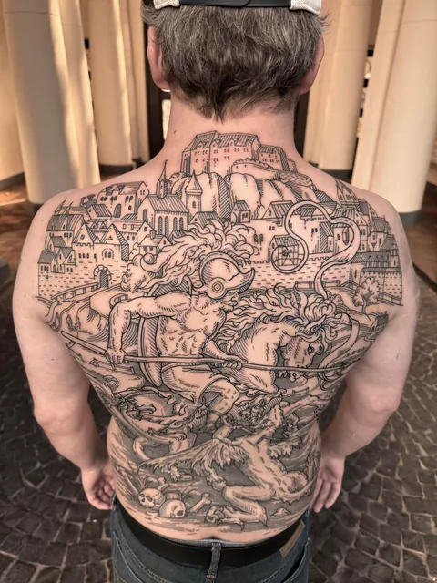 Back piece made by me (Ivan Zagusta) at Zaraza tattoo shop in Warsaw, Pl.
