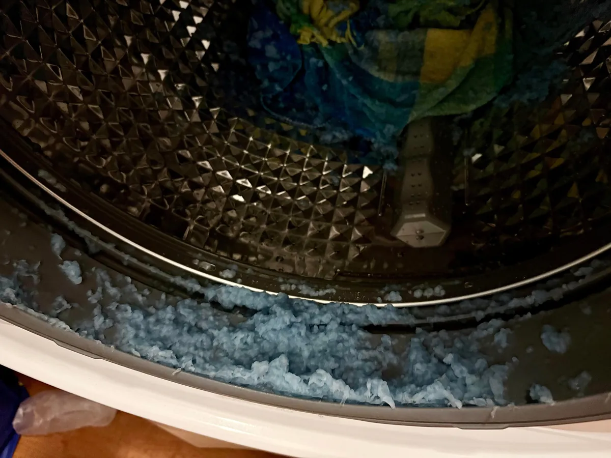 This throw blanket (a thrift store find) shedded slightly in the wash