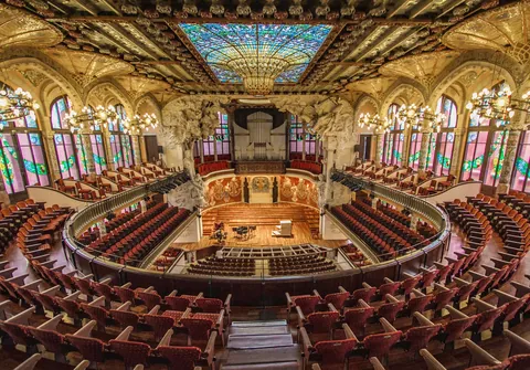View from the balcony of the  jaw-dropping concert hall, Palau de la Música Catalana in Barcelona. [OC]
