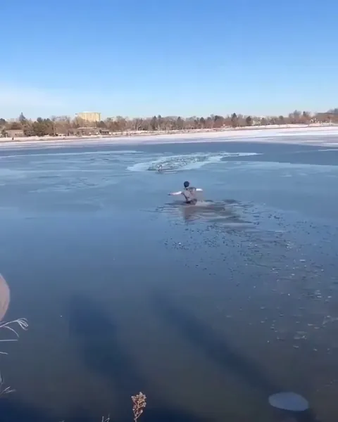 He jumped into a frozen lake to save a dog