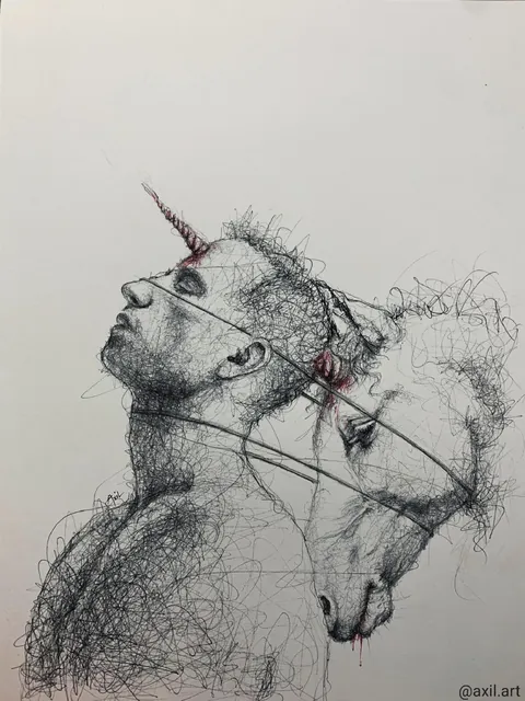 A few pieces from my own strange world, drawn with ink and scribbles.