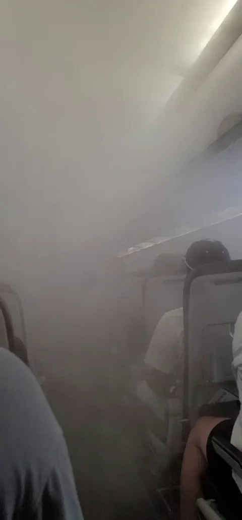 Condensation from vents in airplane due to high humidity
