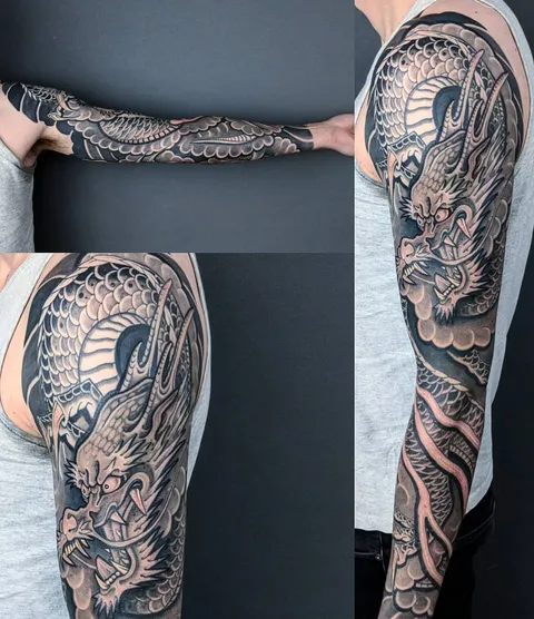 Dragon sleeve done by Gabriele Cardosi at Cloak &amp; Dagger London