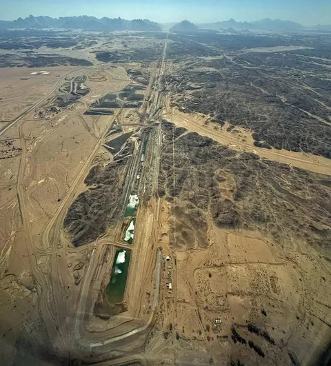 The real ongoing construction work at THE LINE, city of Neom in Saudi Arabia