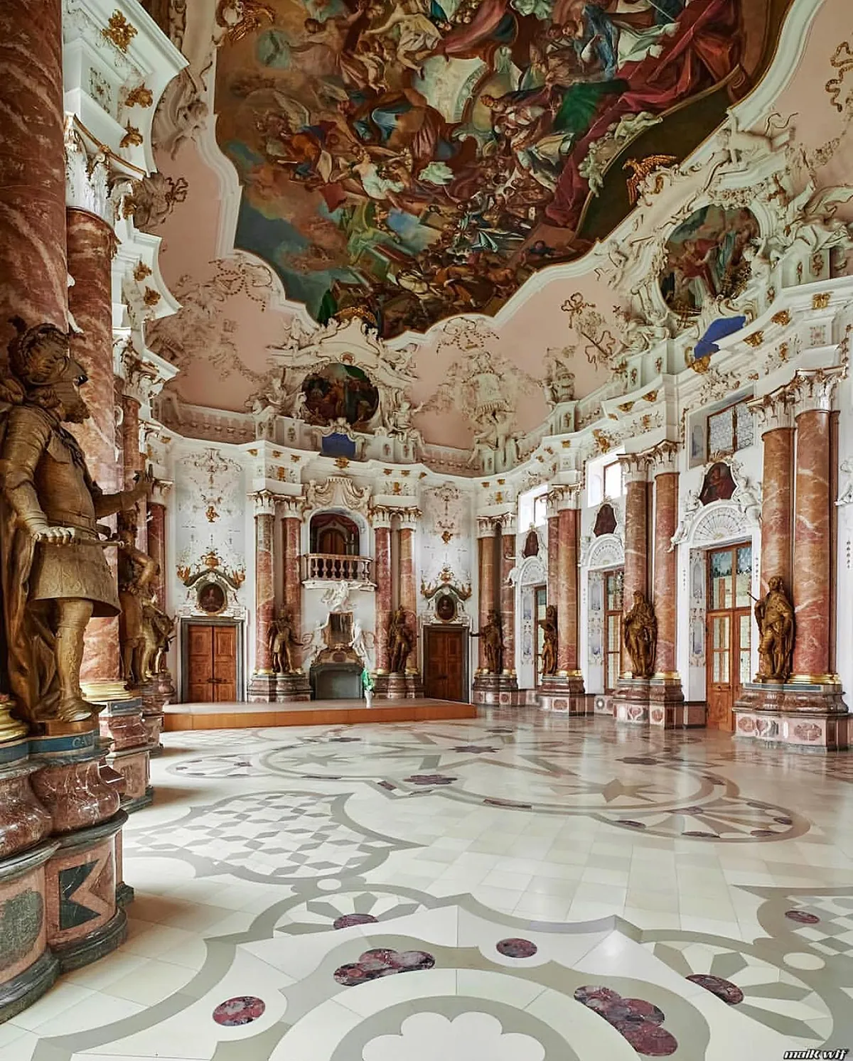 The Kaisersaal in Ottobeuren Abbey, Germany. The hall was finished in 1727 and commemorates emperors of the Holy Roman Empire.