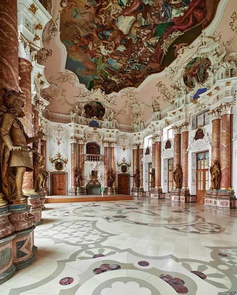 The Kaisersaal in Ottobeuren Abbey, Germany. The hall was finished in 1727 and commemorates emperors of the Holy Roman Empire.