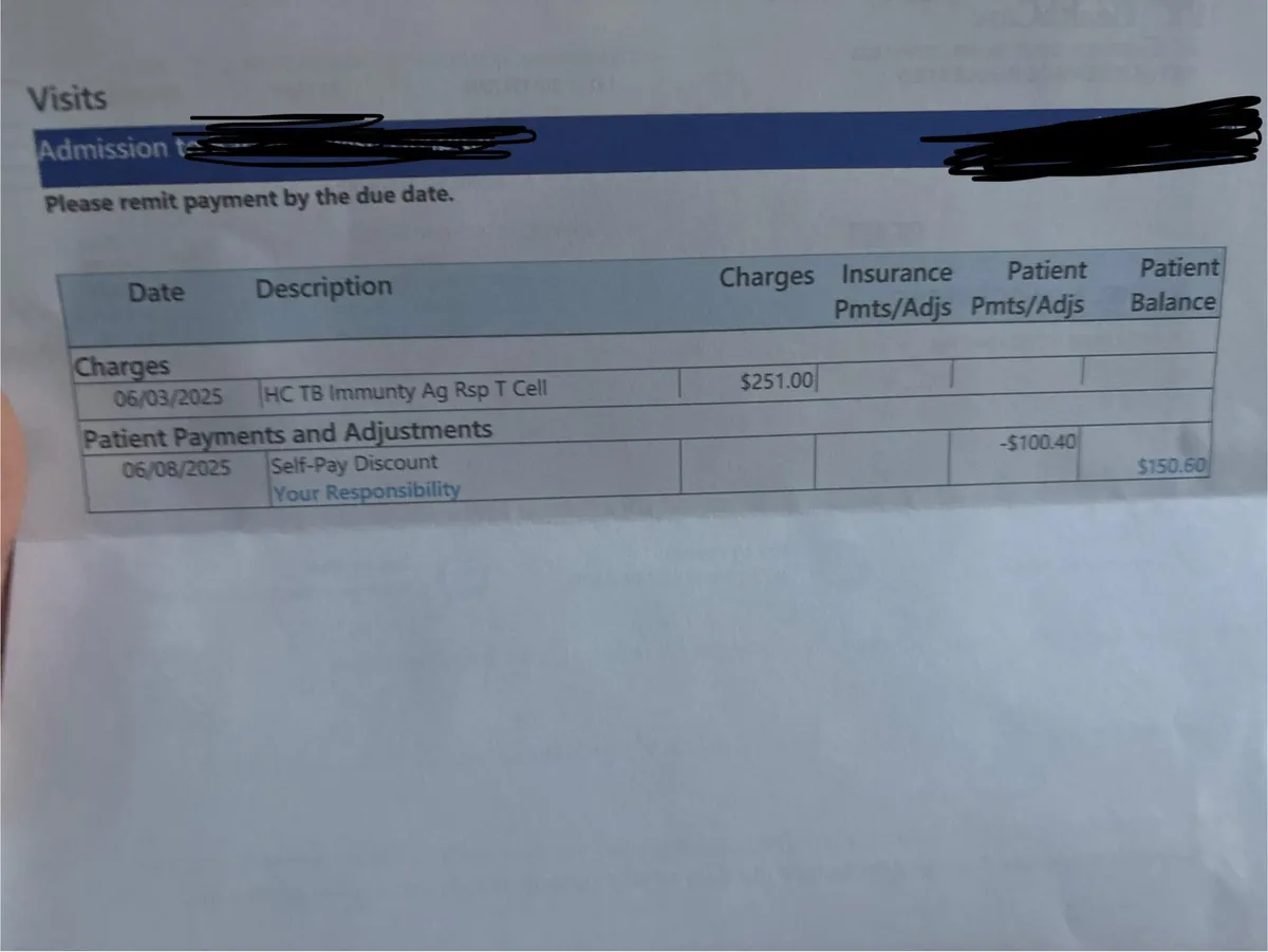 Billed for a TB test I was required to get for my job