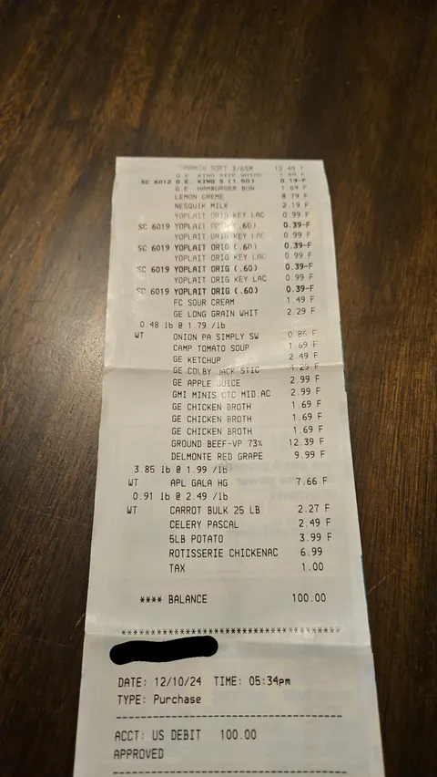 My grocery trip cost $99.00 plus $1.00 tax for $100.00 total
