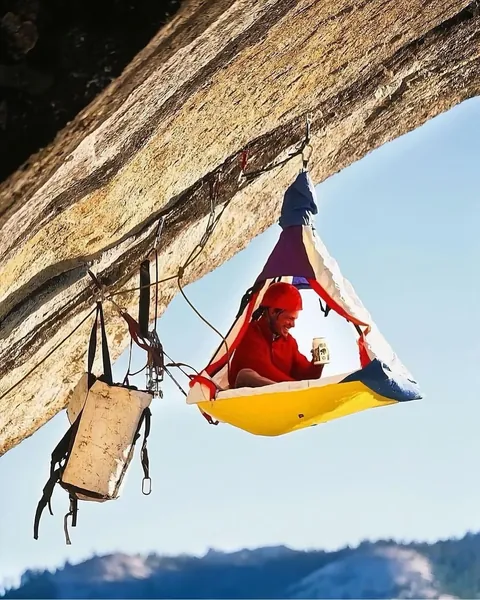 hanging “beds” are called portaledges.. collapsible platforms used by climbers during multi-day ascents