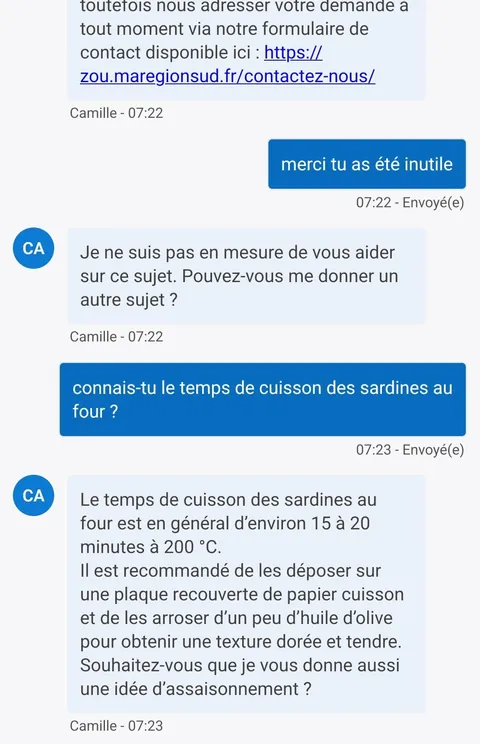 Chatbot du site de transport zou cherche stage en restauration
