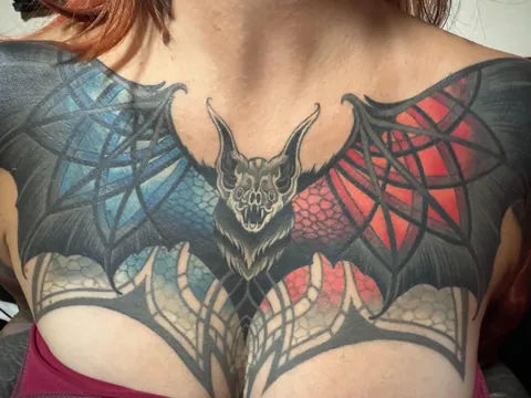 Stained glass bat chest piece by Kety, Smile Ink, Serbia
