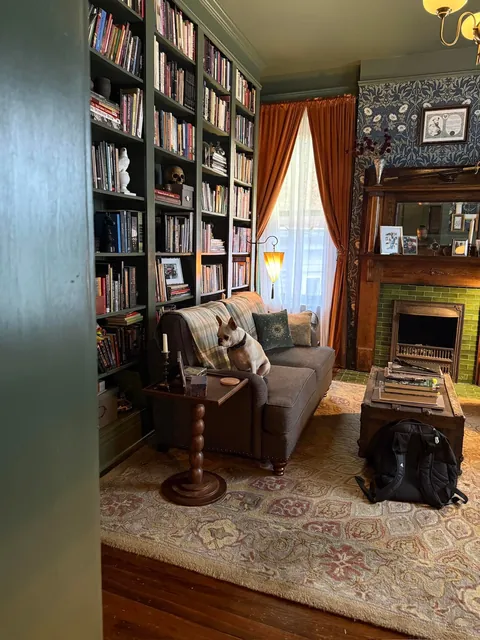 My home library and my dog on a summer afternoon.