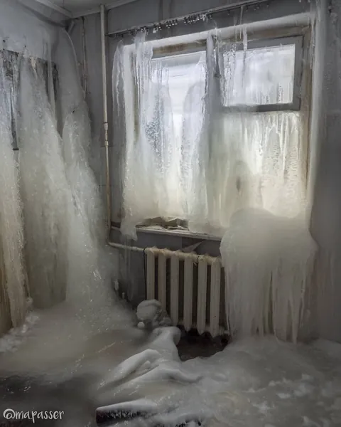 🔥Photographer Maria Passer captured the ice-covered abandoned buildings of Vorkuta, in Russia’s Komi Republic, where winter temperatures drop as low as -58°F. As residents leave the dying coal-mining city, snow and ice completely encrust former living rooms, offices, and bedrooms