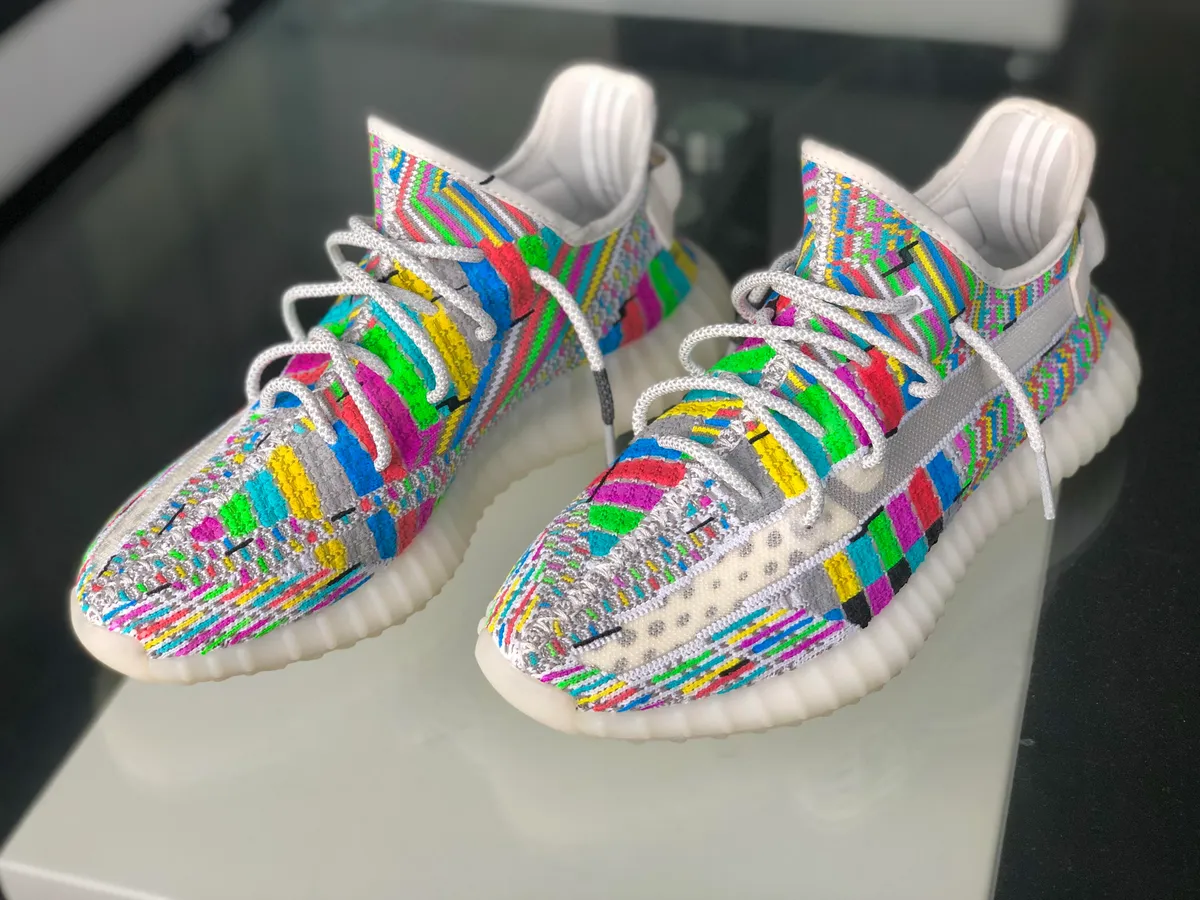 First customized pair, inspired by static noise color bars on old TVs