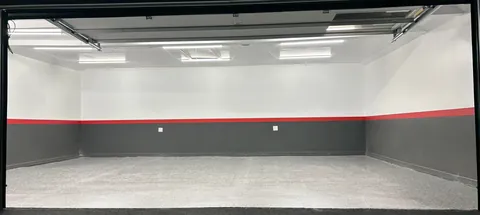 Garage Renovation White Gray Red Stripe