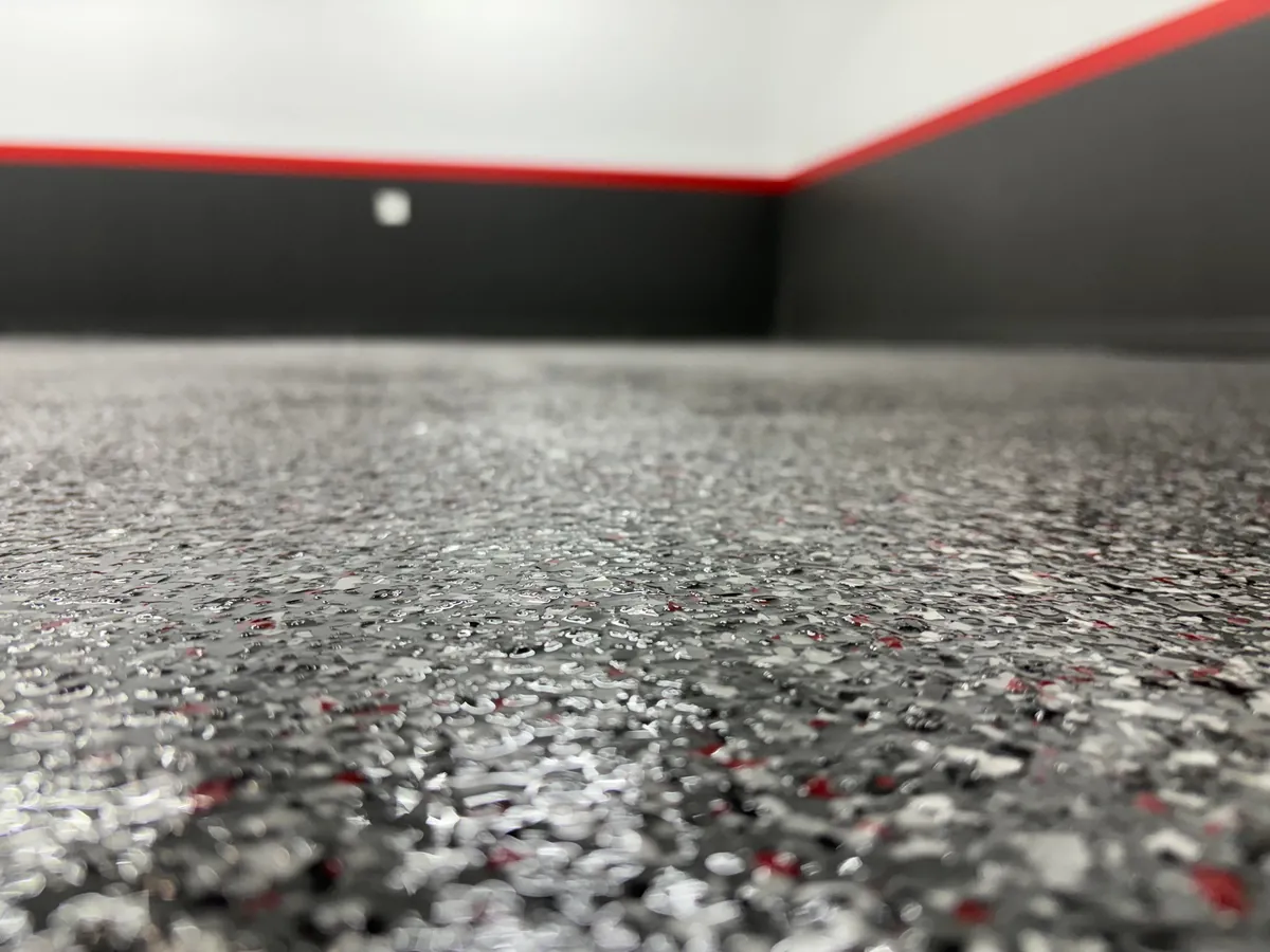 Garage Renovation White Gray Red Stripe