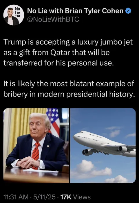 Qatar gifts Trump $400M Boeing Jet: