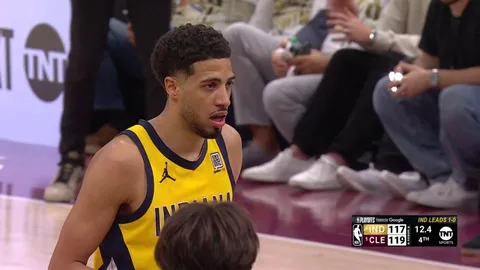 Tyrese Haliburton grabs the rebound off his own missed free throw with 11.1 seconds left, and then buries the 3-pointer with 1.1 seconds left to give the Pacers a Game 2 victory. Indiana completes the 20-point comeback as they go up 2-0 in the series over Cleveland